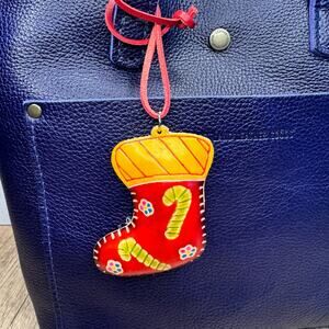 Christmas Stocking Purse Charm Genuine Leather Christmas Bag Charm Holiday Flair